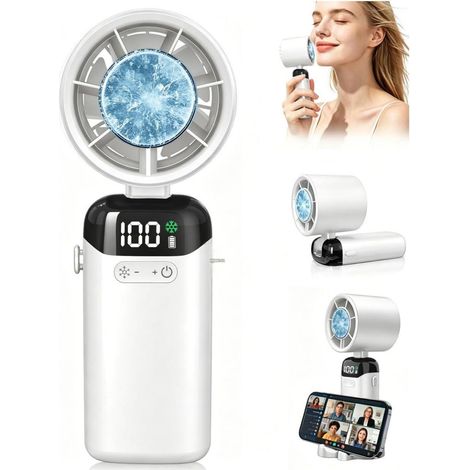 Ventilateur Portable - Écran Intelligent 5 Vitesses 199 Niveaux - Batterie 3000mAh USB Rechargeable - Pour Cou Bureau Voyage Extérieur - ABS Pliable Avec Cordon - 16x6x6.53cm (1/5)