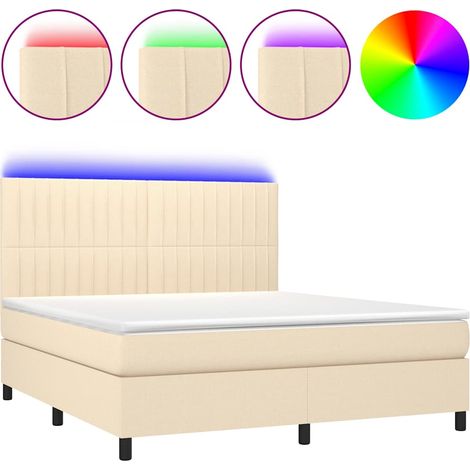 Maison Exclusive - Cama box spring colchón y luces LED tela crema (1/5)