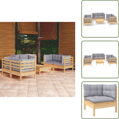 Salon de jardin 7 pcs avec coussins gris bois de pin massif - Salon De Jardin - Mobilier De Jardin - Ensemble Salon De Patio - Meubles De Terrasse - Chaise Longue (1/5)