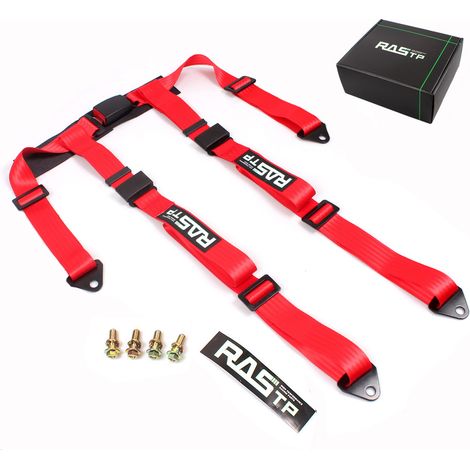 Car seat belt modification accessories, four-point go-kart racing seat belt with large black buckle - high strength polyester, four-point - red (1/4)