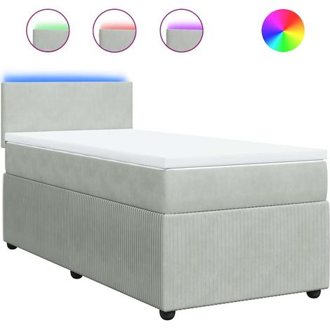 Lit simple Lit adulte Sommier à lattes de lit et matelas Gris clair 90x190 cm Velours