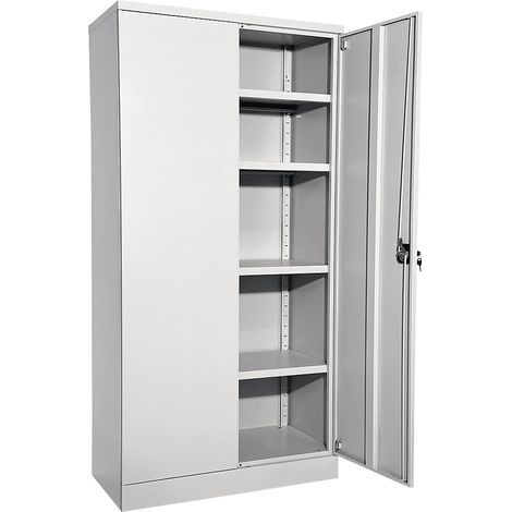 Armoire métallique Nilas avec 4 tablettes – Dimensions h 1950 x l 915 x p 421 mm – Porte battante verrouillable – Tôle d'acier époxy gris clair – Eurokraftbasic