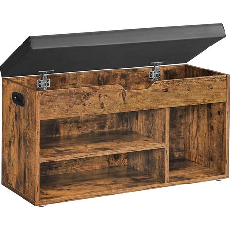Vasagle – Banc à chaussures rembourré – Meuble d'entrée avec rangement caché – Dimensions 30 x 80 x 44 cm – Capacité de charge 136 kg – Marron rustique et noir d'encre
