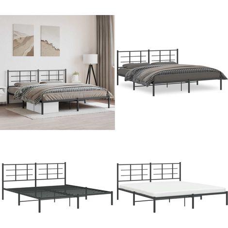 Cadre de lit métal sans matelas avec tête de lit noir 183x213cm - Cadre De Lit - Lit Double - Lit Metal - Lit Avec Têtedé Lit - Literie - Home & Living (1/5)