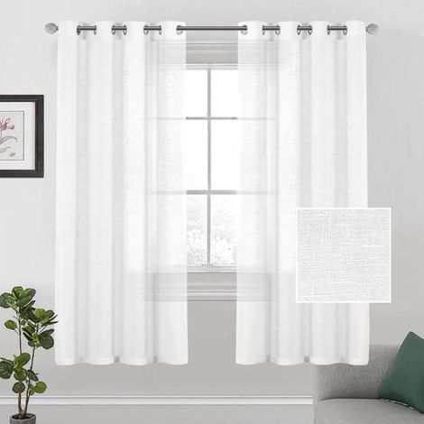 Rideaux en lin, vendus par lot de 2. Voilages, 132 x 160 cm (blanc), design simple. (1/5)