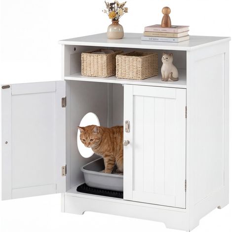 Lettiera per gatti 3 in 1 con tappetino e sportelli con serratura.