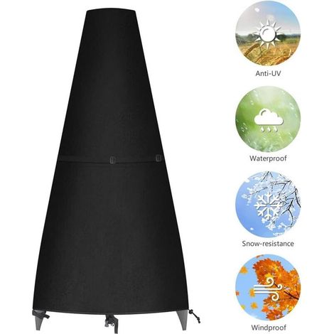 Housse pour Braséro Rond Imperméable, Housse pour Foyer D'extérieur Couverture de Gril Housse Bâche de Protection BBQ Couverture de Foyer avec Cordon de Serrage (122x21/61cm) (1/4)