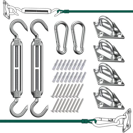 Kit de fixation pour voile d'ombrage - Kit de fixation en acier inoxydable 304 pour voiles d'ombrage triangulaires, carrées et rectangulaires, kit de fixation robuste et antirouille pour voiles d'ombr