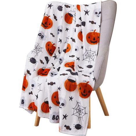 Couverture d'Halloween - Couverture d'Halloween en peluche 127 x 152 cm - Décoration d'Halloween douce et confortable en flanelle grise pour canapé, lit ou salon - Style 12 (1/3)