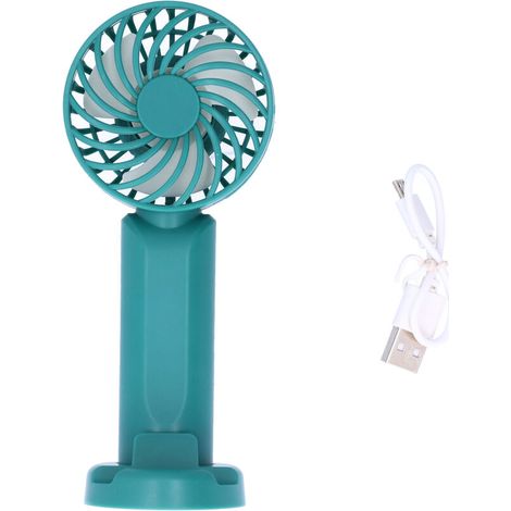Ventilateur de Poche 3 Vitesses avec Support Téléphone Portable pour Étudiant - Vert (1/5)