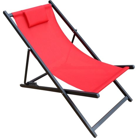spiaggina pieghevole regolabile eurogarden "relax" con cuscino in textilene rosso 100x60x95 cm (1/4)