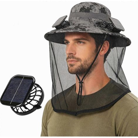 Chapeau ventilateur solaire avec moustiquaire large bord pour pêche jardinage randonnée camping et travaux extérieurs (1/5)