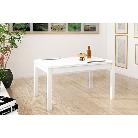Table de salle à manger extensible rectangulaire coloris blanc - longueur 140-180 x profondeur 90 x Hauteur 75 cm -PEGANE-