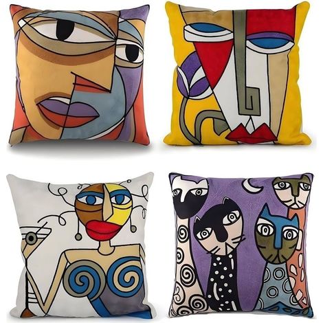 Housses de Coussin 45 x 45 cm Broderie Picasso Art Carré 4pcs（18 X18 Inch）Décoration de meubles de canapé Abstract Style (1/5)