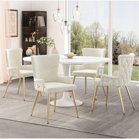 CHICFURN Pack de 4 sillas de comedor 47 x 49 x 85 cm de terciopelo beige, patas doradas (1/5)