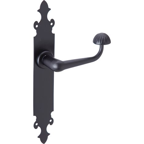 Manilla puerta interior aluminio negro forja 275mm placa oval MF200 (1/5)