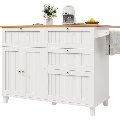 Îlot de cuisine blanc moderne en MDF avec portes 3D, roulettes, pieds réglables et grand rangement multi-niveaux pour salon ou salle à manger - CHICFURN (1/5)
