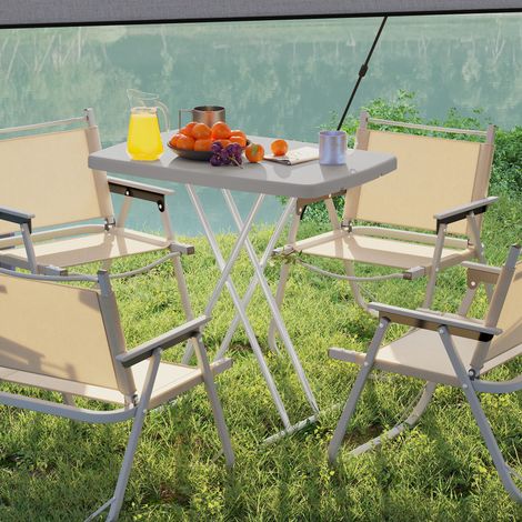 Tavolino da Giardino Pieghevole ad Altezza Regolabile, in Metallo e HDPE, 76x50x74 cm, Grigio Scuro
