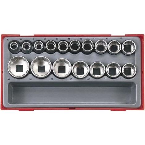 Juego de 17 vasos 1/2" bihexagonales, serie regular, métricos TENGTOOLS TT1217