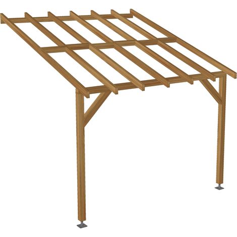 Carport adossé 3x3 – Pente 30% – Bois massif traité CL3 marron – Sections robustes – Fabrication française – Installation facile – Jardinatoire (1/5)