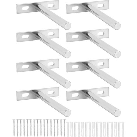 Juego de 8 soportes para estantes de pared, acero inoxidable, sistema invisible, montaje resistente, hogar, cocina y oficina. (1/5)