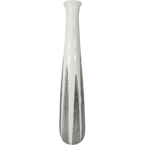 Grand vase blanc et argent avec feuilles