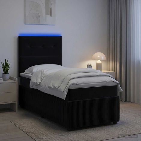 Cama de muelles con LED y colchón Negro 80 x 200 cm Terciopelo (1/5)