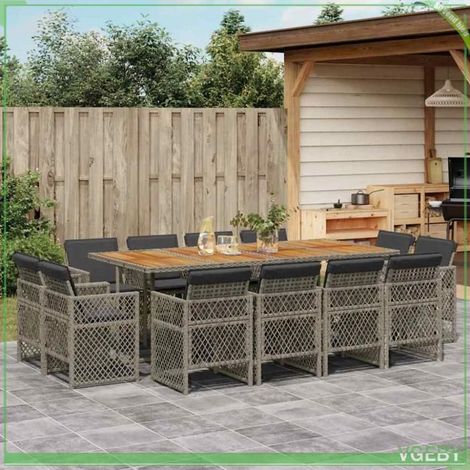 Ensemble à manger de jardin - 13 pcs - Résine tressée - Table acacia - Coussins amovibles (1/5)