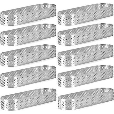 Packung mit 10 ovalen Ringen, perforierten Backringen, Gebäckringen, Tortenformringen aus Edelstahl