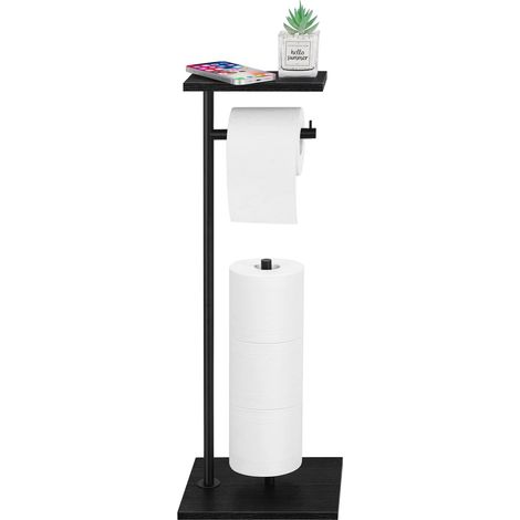 Support de Rouleau de Papier Toilette avec Fonction de Réserve Noir Support de Papier de Soie pour Salle de Bain Porte-Rouleau de Papier Toilette sur Pied avec étagère (1/5)