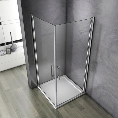 Aica Sanitaire – Porte pivotante de douche 80x90x195cm – Verre trempé 6mm anticalcaire – Montage gauche/droite – Profilé aluminium et poignée inox (1/5)