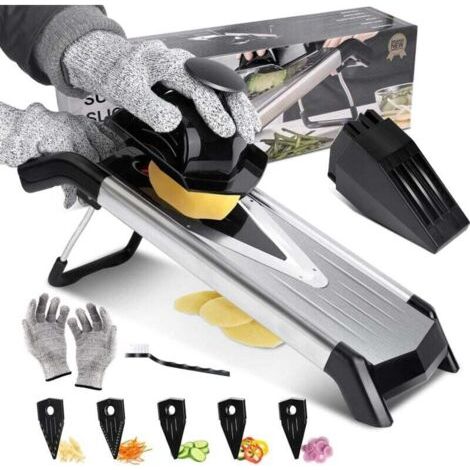 Cuisine Professionnelle, Mandoline de Cuisine Réglable Inox avec Lames Tranchante en V, Mandoline Japonaise pour Tranche/Julienne, Envoyer Brosse de 1 Nettoyage et 1 Gants (1/4)