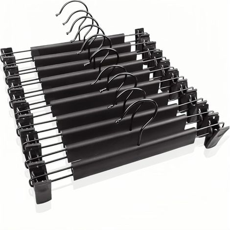 Juego de perchas de plástico para pantalones, faldas y faldas - Ajustables y antideslizantes - Perchas de metal cromado resistentes
