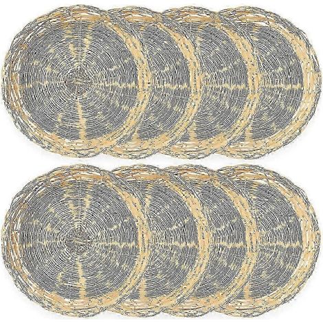 Porte-assiettes réutilisables en bambou de 25 cm, lot de 8, en bambou naturel tressé résistant à la chaleur, pour les repas et les fêtes. (1/5)