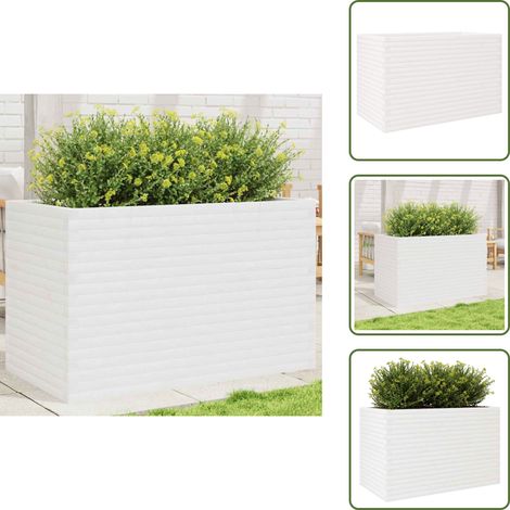 The Living Store Jardinière blanc 110x60x68,5 cm bois de pin massif - Jardinieredécorative - Jardinière Extérieure - Pot De Fleurs En Bois - Bac À Fleurs - Jardinière Blanche (1/5)