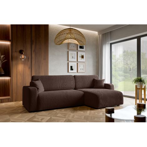Canapé d'Angle réversible convertible avec fonction de couchage Piano XLcoffre universel en velours côtelé brun chocolat du fabricant - VINOTTI (1/5)