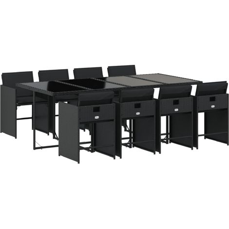 vidaXL Set da Pranzo da Giardino 9 pz con Cuscini Nero in Polyrattan