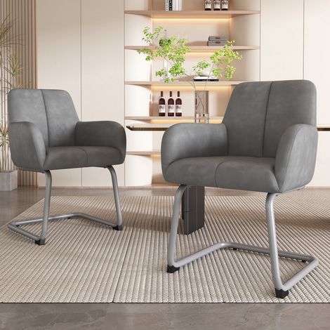 Stuhl Esszimmerstuhl 2er Set grau Mikrofaserleder OKMYHOME (1/5)