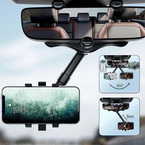 Support de téléphone pour rétroviseur de voiture avec rotation à 360°, maintien stable (1/5)