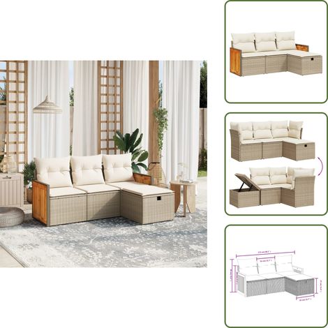 Salon de jardin avec coussins 4 pcs beige résine tressée - Ensemble Salon De Jardin - Meubles De Jardin - Salon Extérieur - Mobilier De Jardin - Chaise Longue (1/5)