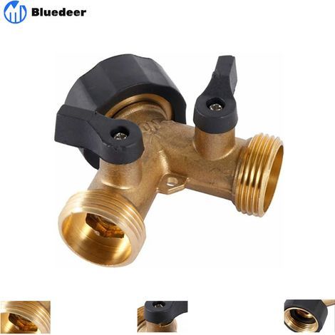 Lot de 3  Robinet double pour machine à laver – Répartiteur en Y 2 voies pour tuyaux 3/4 pouces – Laiton massif résistant à la corrosion (1/4)