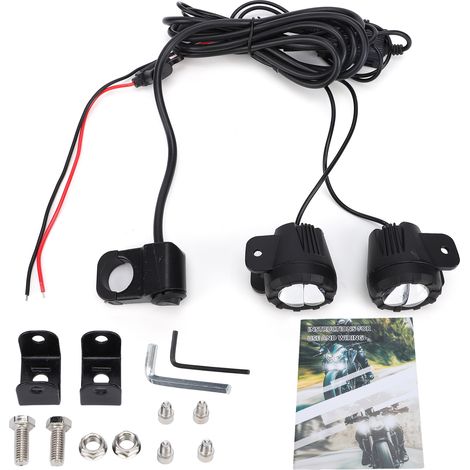 Spots LED pour moto avec Kit de faisceau de câblage, paquet de 2 lumières auxiliaires étanches, ensemble de mise à niveau des phares de moto (1/5)