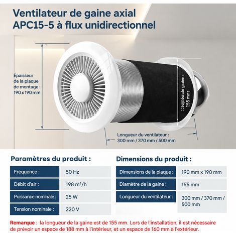 Extracteur d'air traversée de mur APC15-5 extraction simple longueur 300 mm ventilateur mural 9 pales 1 kg – Livraison gratuite