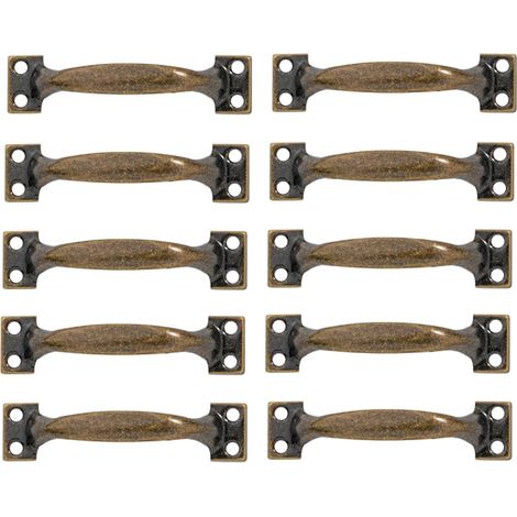 Ensemble de 10 poignées de porte cintrées vintage, poignées de porte en bois peint antique (200mm, vert bronze)
