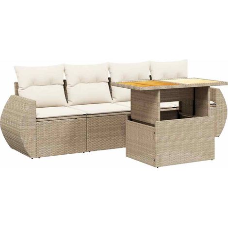 Juego de sofás jardín con cojines 5 pzas ratán sintético beige vidaXL (1/5)