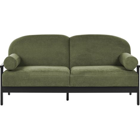 3 Seater Sofa Green Water Repellent Fabric Wooden Legs Loveseat Traditional Style Living Room PILARNE (1/5)