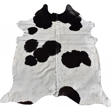 Tapis peau de vache 180x200 noir et beige kilm fait à la main PEAU B