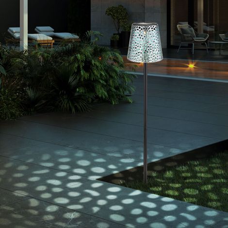 LED Solar Steckleuchte Garten Solarlampe für Außen Solar Stecklampe Metall, mit Erdspieß IP44, Lichteffekt, schwarz silber blau, LED 3000K, DxH 12x70cm