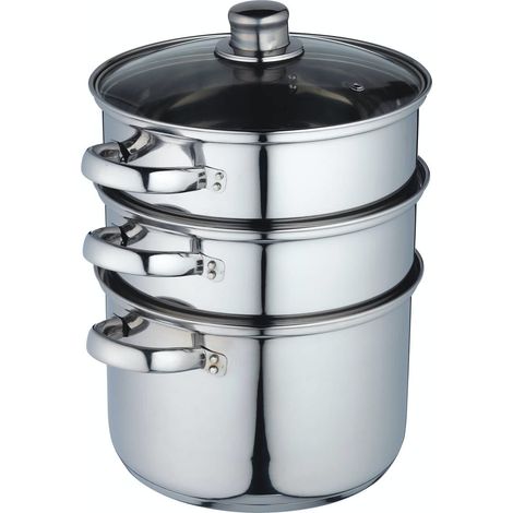 KitchenCraft 3 Olla de Cocción al Vapor, Vaporera para Alimentos de 3 Niveles, Apta para Inducción, Acero Inoxidable, en Caja de Regalo, 22cm (9''), Plateado