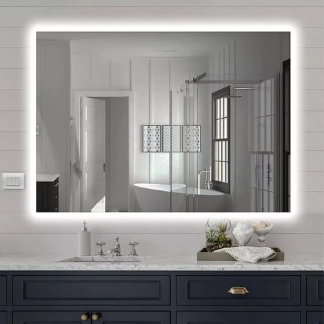 Specchio bagno 50x70 cm illuminazione perimetrale e installazione reversibile (1/5)